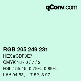 カラーコード: RGB 205 249 231 | qconv.com