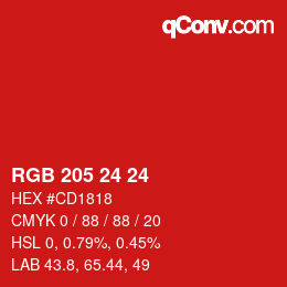 Color code: RGB 205 24 24 | qconv.com