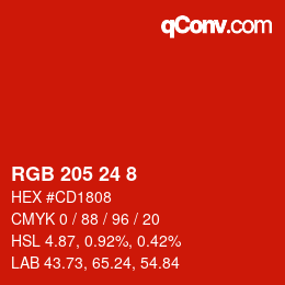 カラーコード: RGB 205 24 8 | qconv.com