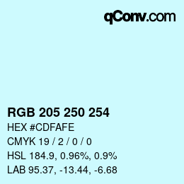 Color code: RGB 205 250 254 | qconv.com