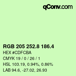 カラーコード: RGB 205 252.8 186.4 | qconv.com