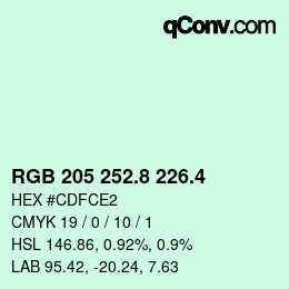 カラーコード: RGB 205 252.8 226.4 | qconv.com