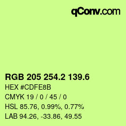 カラーコード: RGB 205 254.2 139.6 | qconv.com