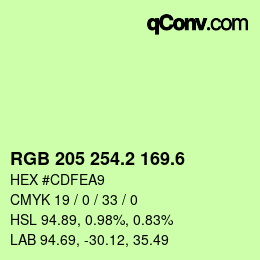 カラーコード: RGB 205 254.2 169.6 | qconv.com