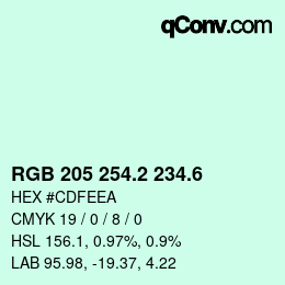 カラーコード: RGB 205 254.2 234.6 | qconv.com
