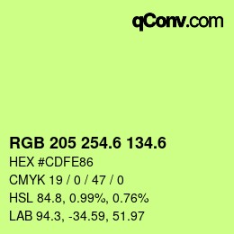 カラーコード: RGB 205 254.6 134.6 | qconv.com