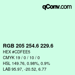 カラーコード: RGB 205 254.6 229.6 | qconv.com