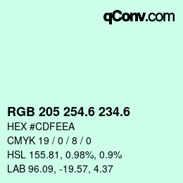 カラーコード: RGB 205 254.6 234.6 | qconv.com