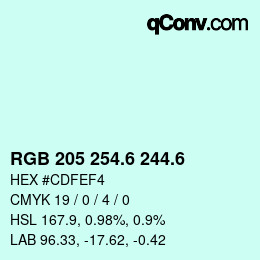 カラーコード: RGB 205 254.6 244.6 | qconv.com