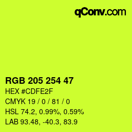Color code: RGB 205 254 47 | qconv.com