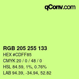 Código de color: RGB 205 255 133 | qconv.com