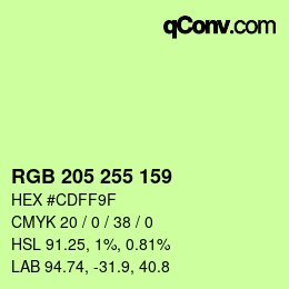 Color code: RGB 205 255 159 | qconv.com