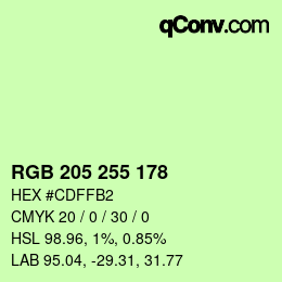 Color code: RGB 205 255 178 | qconv.com