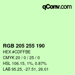カラーコード: RGB 205 255 190 | qconv.com
