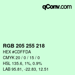 Color code: RGB 205 255 218 | qconv.com
