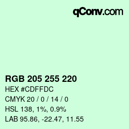 Color code: RGB 205 255 220 | qconv.com