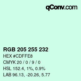 Color code: RGB 205 255 232 | qconv.com