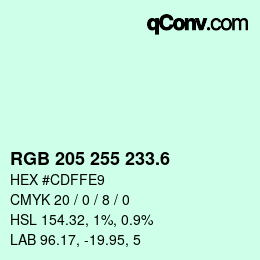 カラーコード: RGB 205 255 233.6 | qconv.com