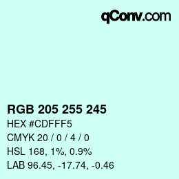 Farbcode: RGB 205 255 245 | qconv.com