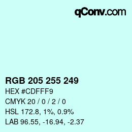 Color code: RGB 205 255 249 | qconv.com