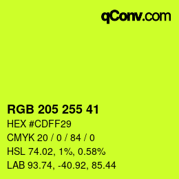 Color code: RGB 205 255 41 | qconv.com