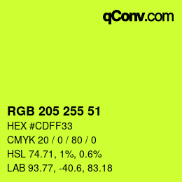 カラーコード: RGB 205 255 51 | qconv.com