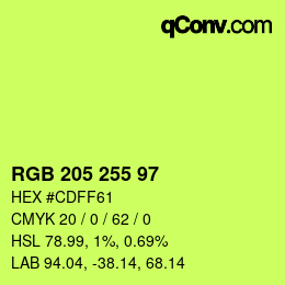 Color code: RGB 205 255 97 | qconv.com