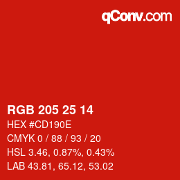 Color code: RGB 205 25 14 | qconv.com