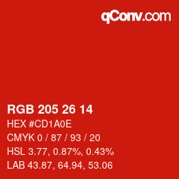 Color code: RGB 205 26 14 | qconv.com