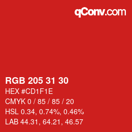 颜色代码: RGB 205 31 30 | qconv.com