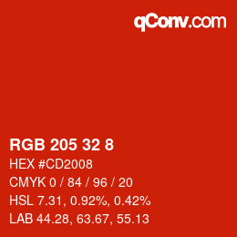 Color code: RGB 205 32 8 | qconv.com