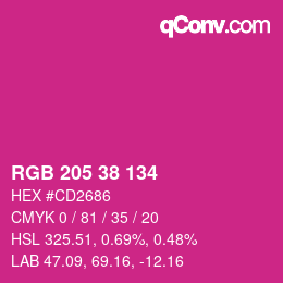 カラーコード: RGB 205 38 134 | qconv.com