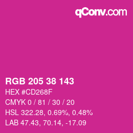 カラーコード: RGB 205 38 143 | qconv.com