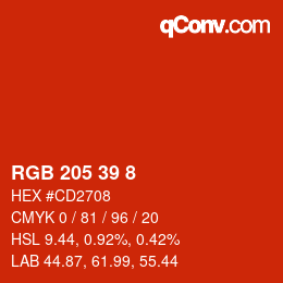 カラーコード: RGB 205 39 8 | qconv.com