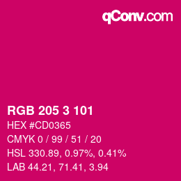 Color code: RGB 205 3 101 | qconv.com
