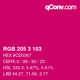 Color code: RGB 205 3 103 | qconv.com