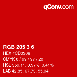 Color code: RGB 205 3 6 | qconv.com