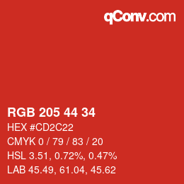 Color code: RGB 205 44 34 | qconv.com