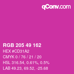 Color code: RGB 205 49 162 | qconv.com