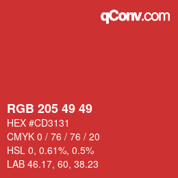 Color code: RGB 205 49 49 | qconv.com