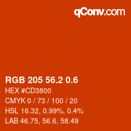 カラーコード: RGB 205 56.2 0.6 | qconv.com