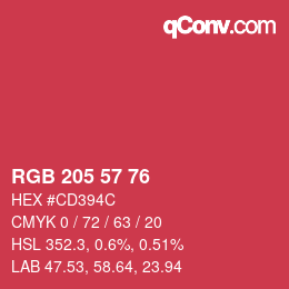 Color code: RGB 205 57 76 | qconv.com