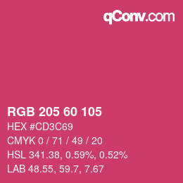 颜色代码: RGB 205 60 105 | qconv.com