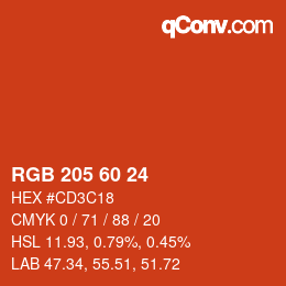 カラーコード: RGB 205 60 24 | qconv.com