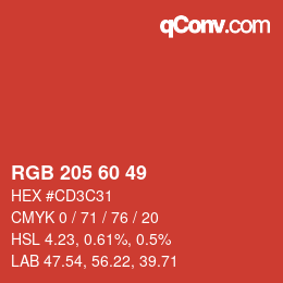 カラーコード: RGB 205 60 49 | qconv.com