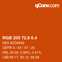 カラーコード: RGB 205 72.8 6.4 | qconv.com