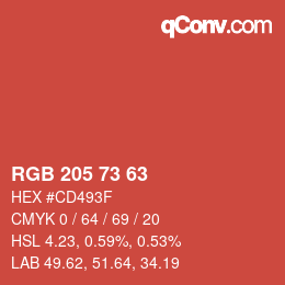 Color code: RGB 205 73 63 | qconv.com