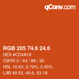 カラーコード: RGB 205 74.6 24.6 | qconv.com