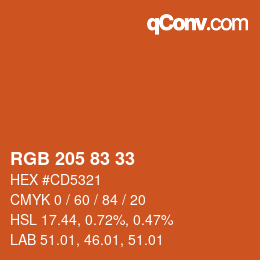 Color code: RGB 205 83 33 | qconv.com