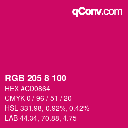 Color code: RGB 205 8 100 | qconv.com